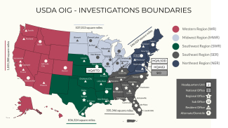 Map of USDA OIG investigation boundaries - Midwest Region, Northeast Region, Southeast Region, Southwest Region, Western Region and Sensitive Investigations Office