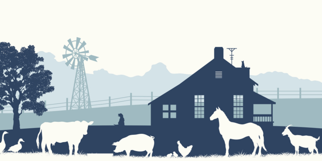 Silhouette illustration of farm and farm animals